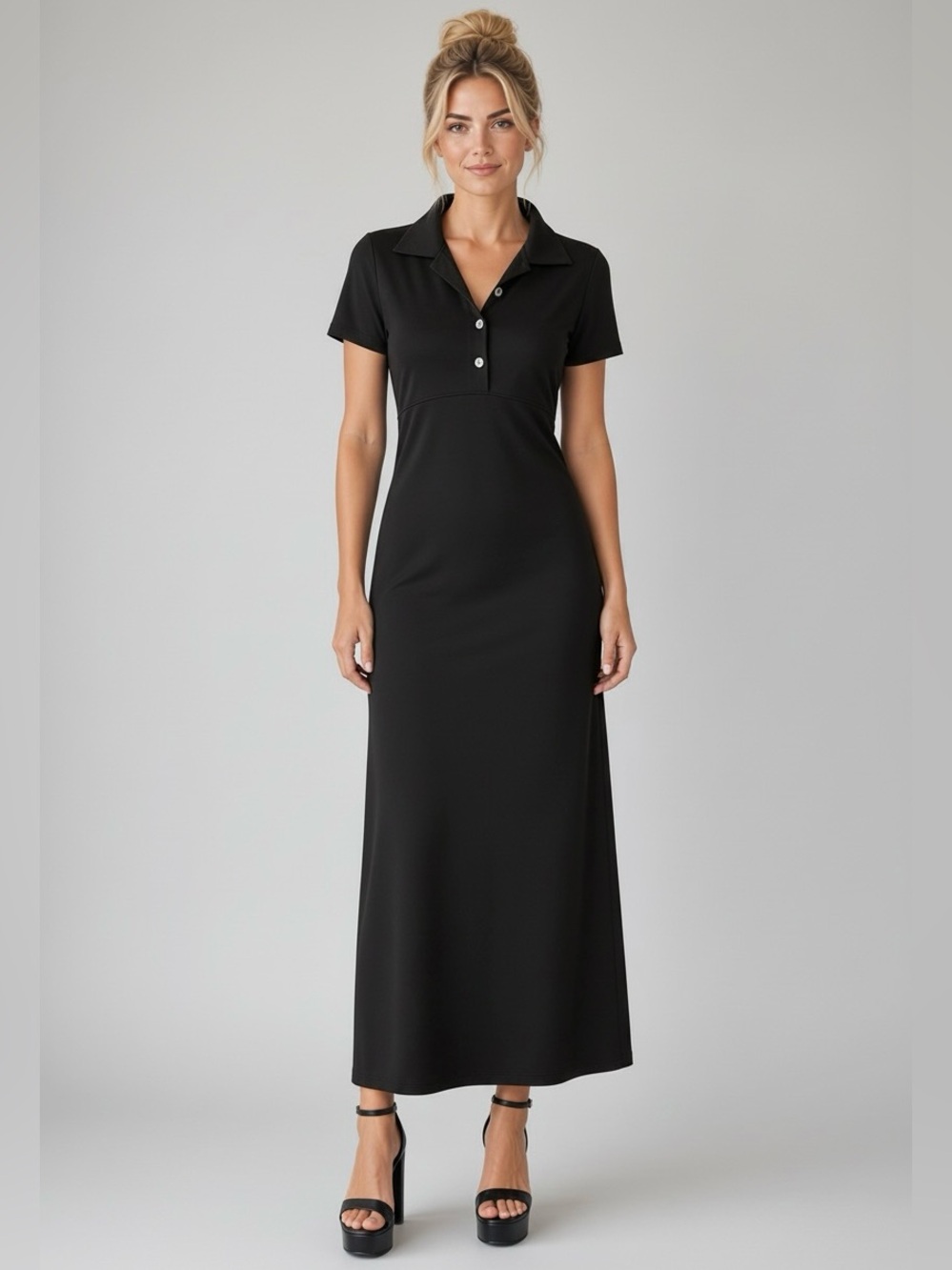 90s Le Château Black Minimalist Goth Grunge Maxi Dress | S